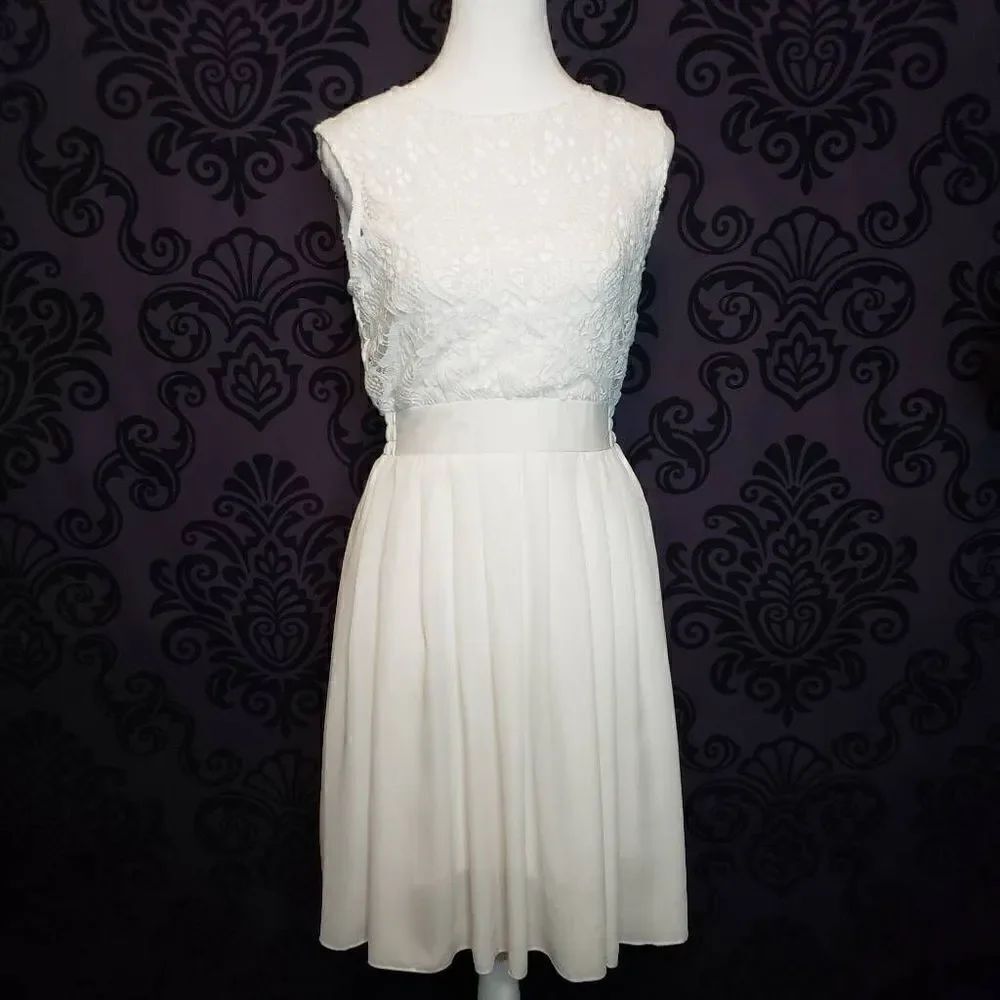 Zanzea Collection Womens White Sleeves Lace Bodice Sheer Skirt Dress Size 4 - Picture 1 of 14